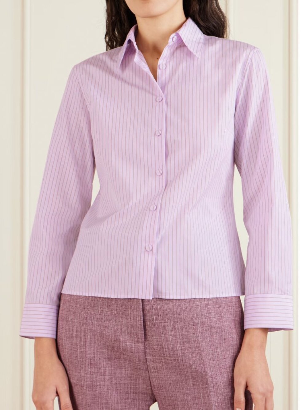 NWT Calvin Klein Collection Daisy striped cotton-poplin shirt, pink, Size 38